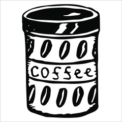 Can of coffee. Single doodle vector illustration. Hand drawn.