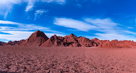 Eroded landscape in the Desierto del Diablo in the Los Colorados area, in the town of Tolar Grande in the province of Salta in La Puna Argentina. Argentina, South America, America