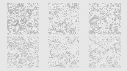 Set of retro topographic map. Geographic contour map. Abstract outline grid, vector illustration.