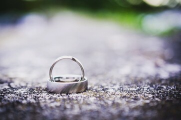 wedding rings on the table