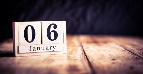 January 6th, 6 January, Sixth of January, calendar month - date or anniversary or birthday