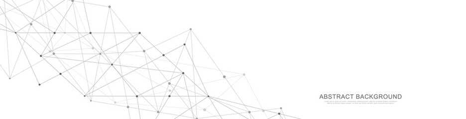 Website header or banner design with abstract geometric background and connecting dots and lines. Global network connection. Digital technology with plexus background and space for your text.