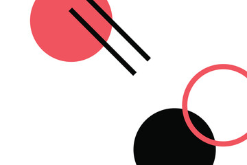Abstract background made with simple geometric shapes. Modern, simple and playful vector art in red and black colors. Circles and lines are used.