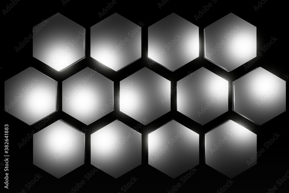 Poster abstract metallic hexagon honeycomb background 3d rendering