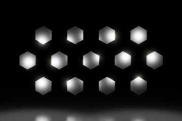 Abstract metallic hexagon honeycomb background 3d rendering