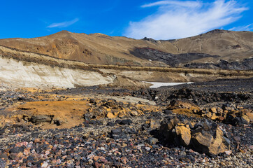 Verschiedene Farben im Vulkankrater in Island