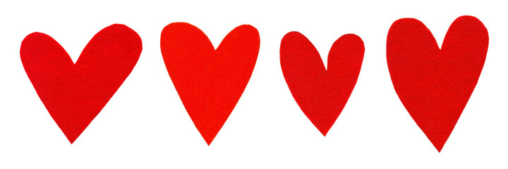 Textile felt red hearts. Items for decoration, greeting cards, packaging, scene creator, other design