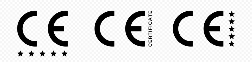 CE marking is a mark for product packaging. Information sign for quality assurance and compliance with the essential requirements of directives and harmonized standards of the Europe - obrazy, fototapety, plakaty