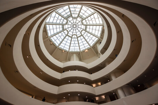 New York, United States of America - December 8, 2019. The atrium of the famous Guggenheim Museum in the 5th Avenue in New York City. 