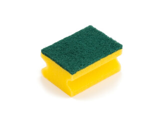 Yellow Dishwashing Sponge Isolated On White Surface