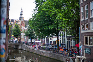 Naklejka premium picture of a canal in the old town of Amsterdam, Netherlands