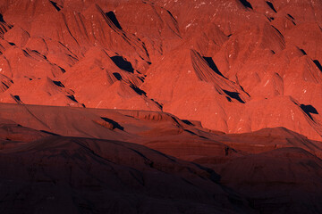 Eroded landscape in the Desierto del Diablo in the Los Colorados area, in the town of Tolar Grande in the province of Salta in La Puna Argentina. Argentina, South America, America