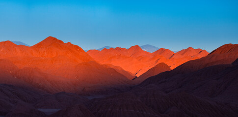Naklejka premium Eroded landscape in the Desierto del Diablo in the Los Colorados area, in the town of Tolar Grande in the province of Salta in La Puna Argentina. Argentina, South America, America