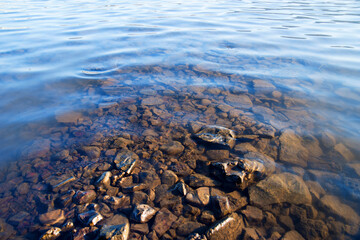 Polluted lake shore in the city of Norilsk.