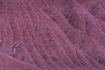 Eroded landscape in the Desierto del Diablo in the Los Colorados area, in the town of Tolar Grande in the province of Salta in La Puna Argentina. Argentina, South America, America
