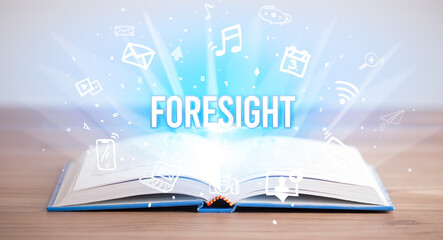 Opeen book with FORESIGHT inscription, business concept