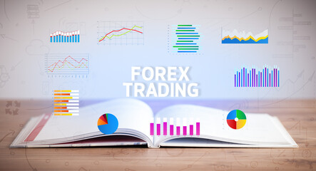 Open book with FOREX TRADING inscription, new business concept