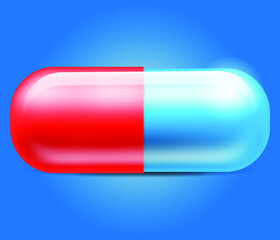 Vector 3d Realistic Blue Medical Pill Icon Closeup Isolated on blue Background. Design template of Pills, Capsules for graphics, Mockup. Medical and Healthcare Concept. Front View. Vector illustration