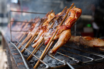 Chicken Grilled in a traditional style, Local foods of Thailand This name is 