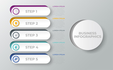 business infographic template with 5 option or step.