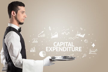 Waiter serving business idea concept with CAPITAL EXPENDITURE inscription