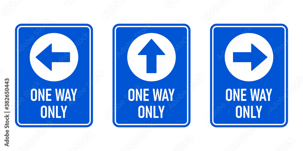 Poster set of one way only vertical warning sign poster icon with direction arrow and text. vector image.