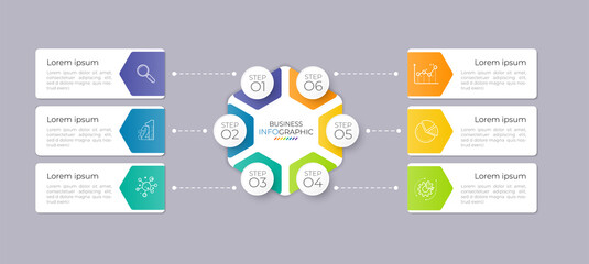 Infographic circle element template can be used for workflow layout, diagram, number options, web design. Infographic business concept with 6 option, parts, steps or processes.