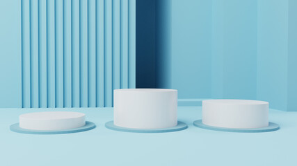 Fototapeta na wymiar mockup 3 stage white cylinder display with soft blue abstract background, 3d render, 3d illustration