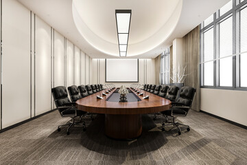 3d rendering business meeting and working room on office building