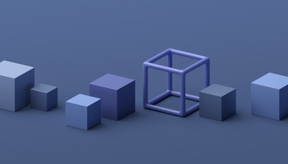 Obraz premium Abstract 3d render, geometric composition, blue background design with cubes