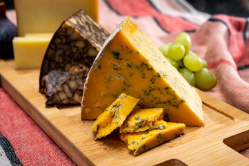 British and Irish cheeses, tasting plate with blue shropshire, brown porter cheese and smoked...