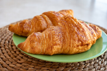 French puff pastry croissants from bakery close up