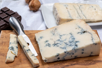 Italian food, buttery or firm blue cheese made from cow milk in Gorgonzola, Milan, Italy