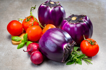 Fresh ripe sicilian purple globe eggplant vegetable ready to cook