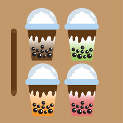 Set of bubble milk tea vector