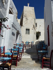 Vicolo del villaggio tradizionale di Chora nell'isola dI Amorgos nelle Cicladi in Grecia.