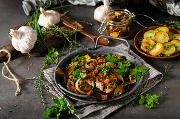 Pork steak with mushrooms and herbs