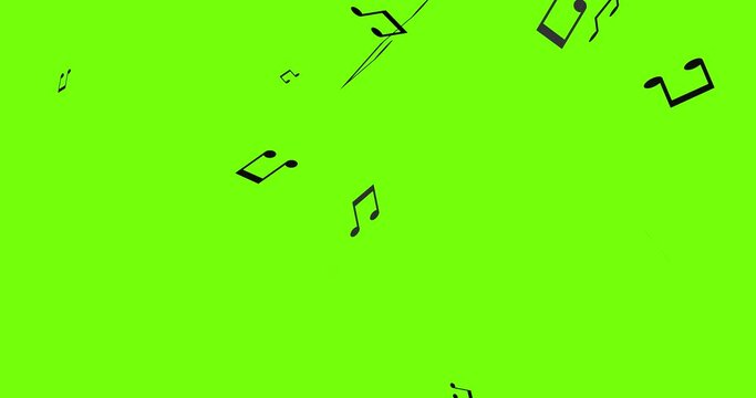 Falling musical notes animation on green background. Animated concept for streaming music compositions