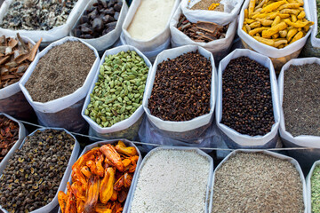 Indian s various spices for sell in market