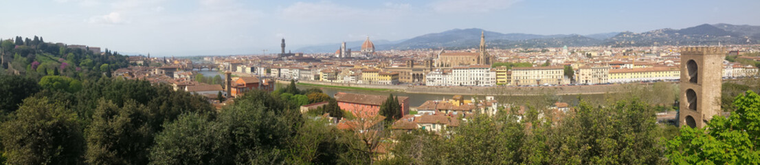 Fototapeta na wymiar ultra wide panoramic view of Florence with many monuments in background