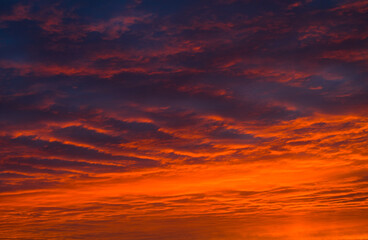Orange clouds in the sunset sky