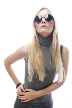 young blond woman with sunglasses