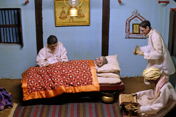 Scenes from the life of Mahatma Gandhi: Mohandas Gandhi nursing his ailing father where he also...