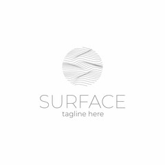 Surface logo template. Lined field abstract logo template. Abstract stripes line wavy field pattern. Topography logo. Relief logo. Mesh surface. Geology layers. Topographic line map. - obrazy, fototapety, plakaty