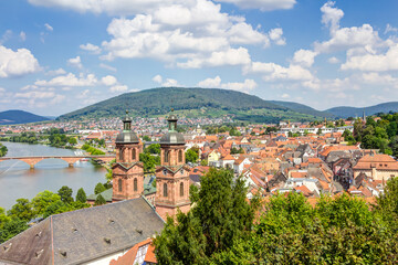 Fototapeta na wymiar Panorama-Blick von der Mildenburg auf die Stadt Miltenberg am Main in Unterfranken, Bayern
