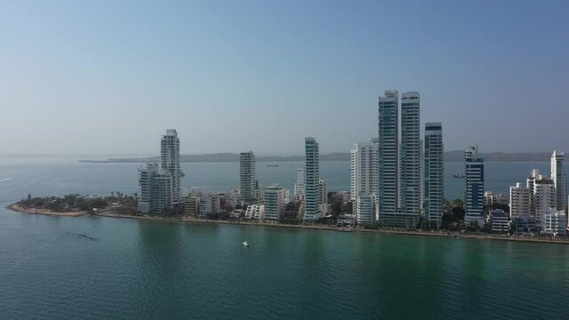 The Bocagrande modern distcrict in Cartagena Colombia aerial view.