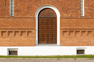 Russian orthodox ancient church entrance door closeup
