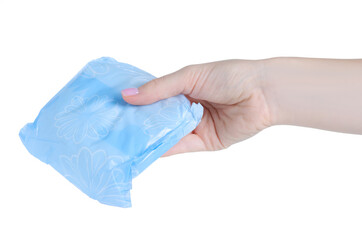 Urological pad diaper in hand on white background isolation