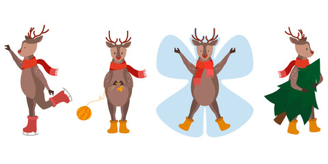Set of Christmas deers. Cute fictional characters.