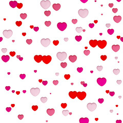 Seamless pattern with hearts.Multicolored hearts isolated on white background. Valentine's day, love conceptual print. Many pink and red hearts texture. 